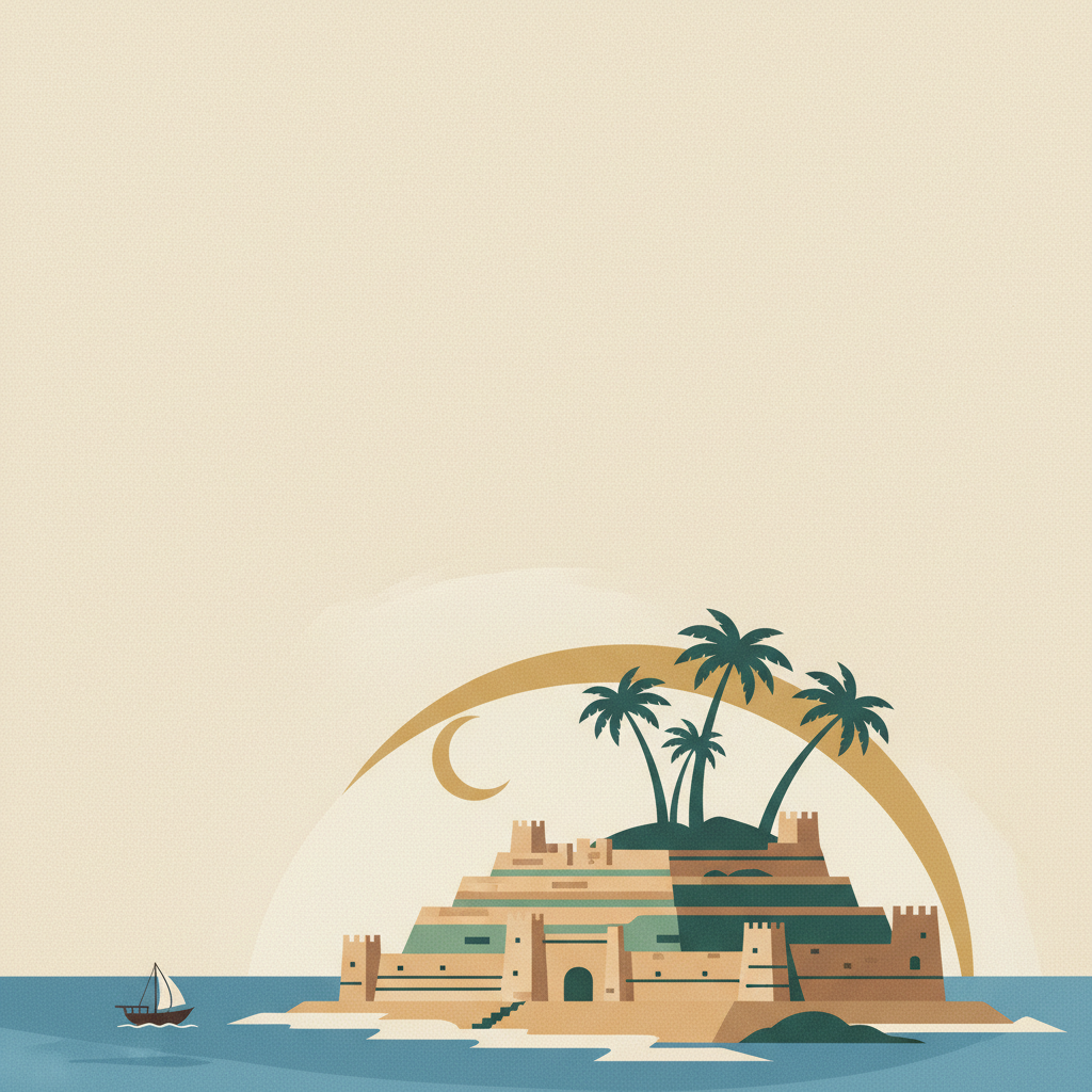 Qal’at al-Bahrain – Ancient Harbour and Capital of Dilmun — illustrated travel poster