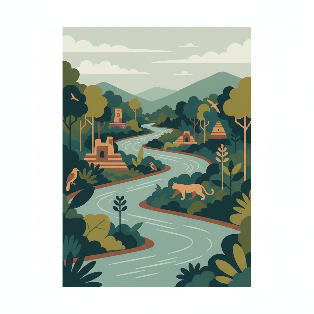 Río Plátano Biosphere Reserve — illustrated travel poster