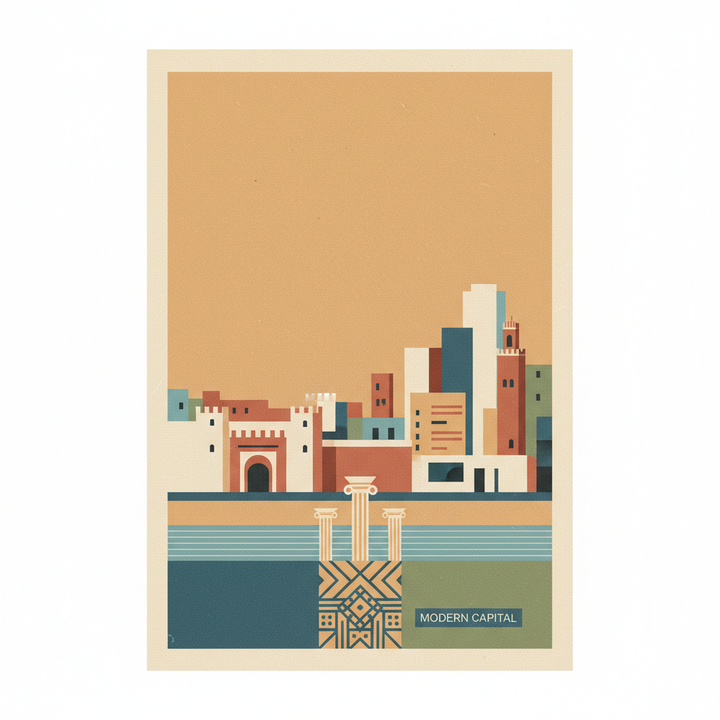 Rabat, Modern Capital and Historic City: a Shared Heritage — illustrated travel poster