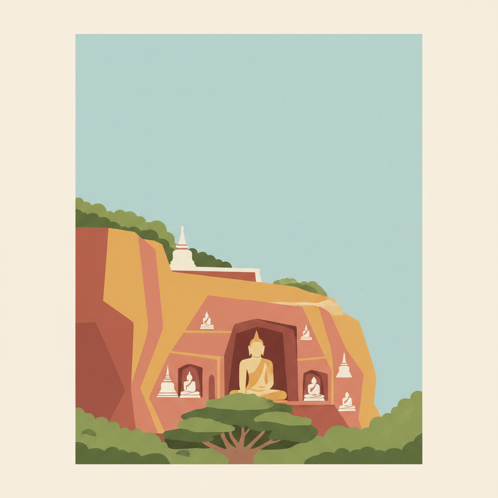 Rangiri Dambulla Cave Temple — illustrated travel poster