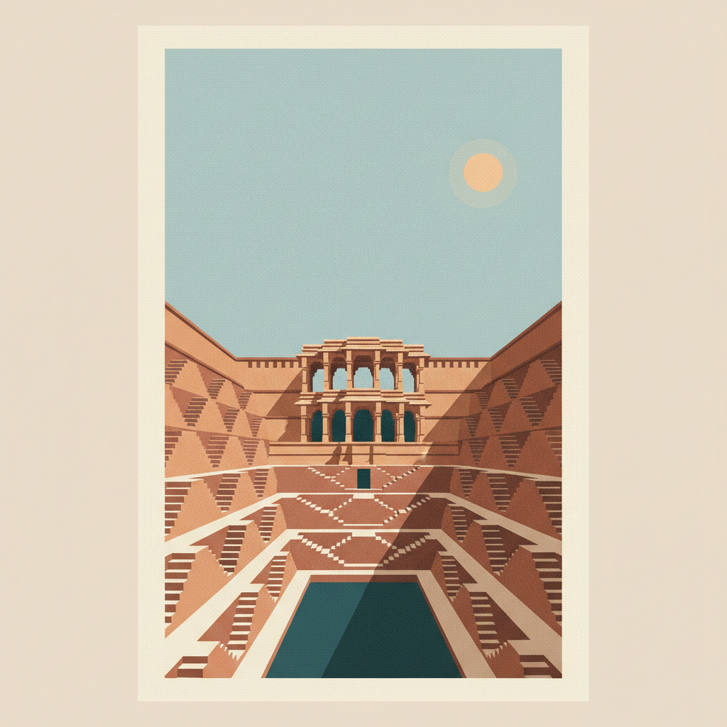 Rani-ki-Vav (the Queen’s Stepwell) at Patan, Gujarat — illustrated travel poster