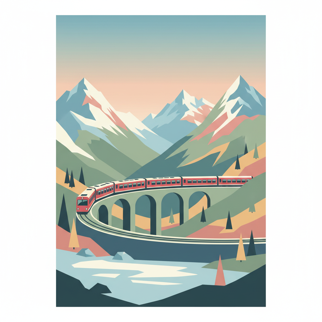 Rhaetian Railway in the Albula / Bernina Landscapes — illustrated travel poster
