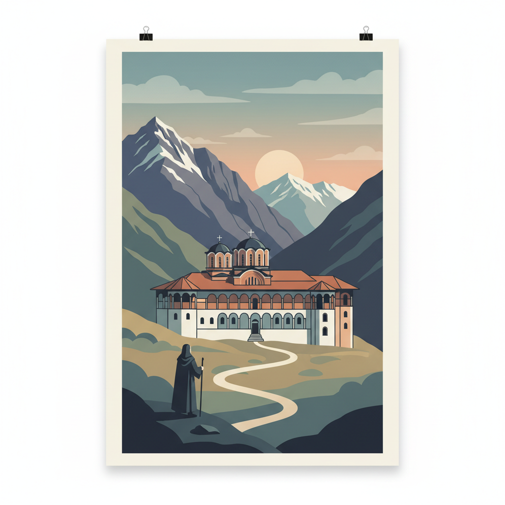Rila Monastery — illustrated travel poster