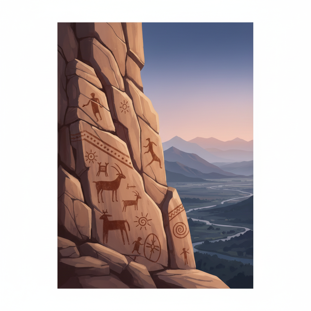 Rock Drawings in Valcamonica — illustrated travel poster
