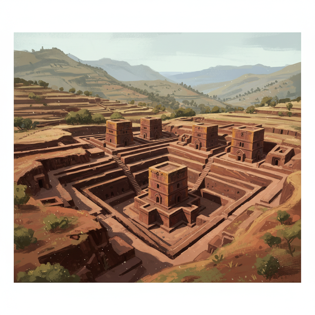 Rock-Hewn Churches, Lalibela — illustrated travel poster