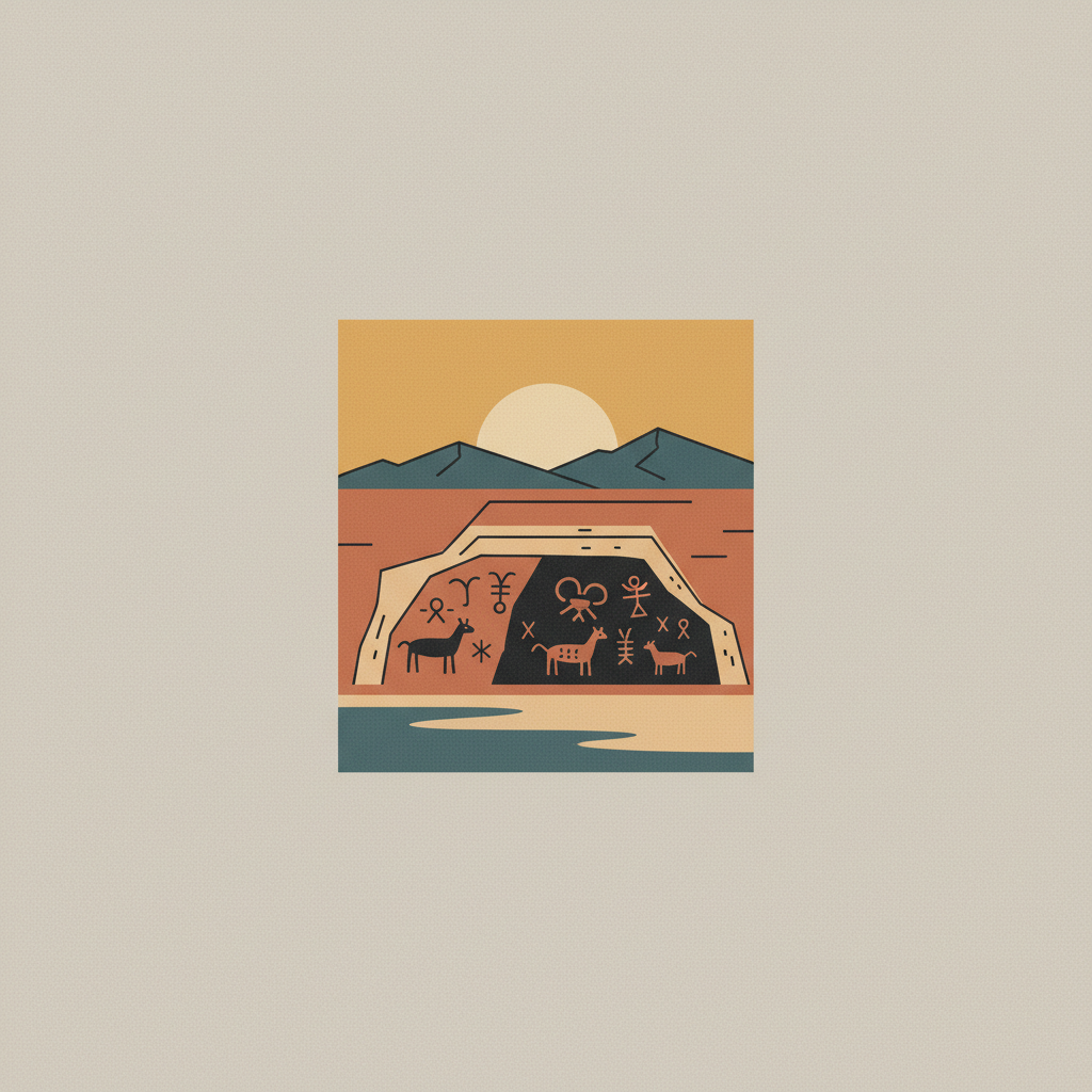 Rock Paintings of Shulgan-Tash Cave — illustrated travel poster