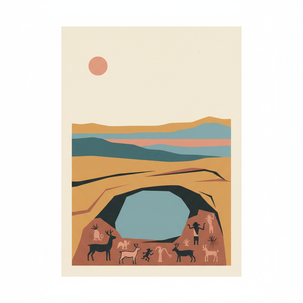 Rock Paintings of the Sierra de San Francisco — illustrated travel poster
