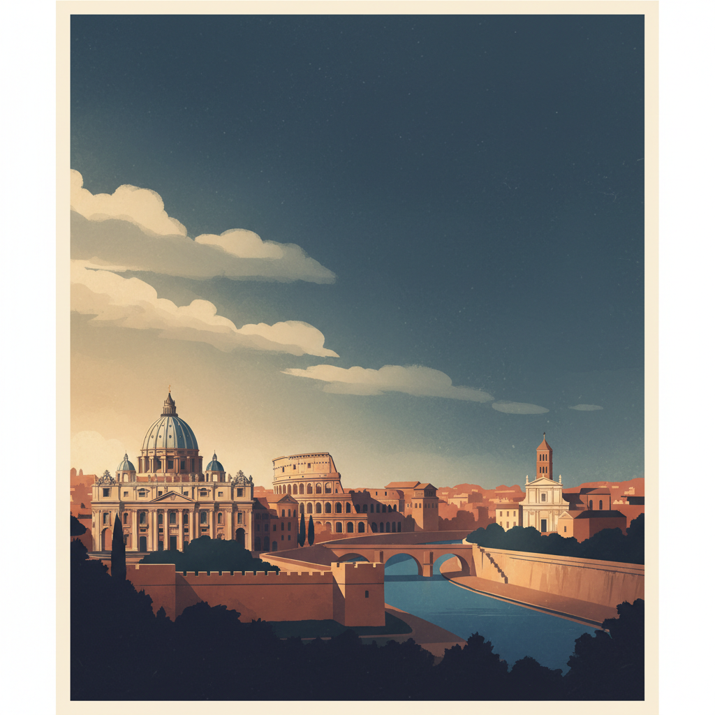 Historic Centre of Rome, the Properties of the Holy See in that City Enjoying Extraterritorial Rights and San Paolo Fuori le Mura — illustrated travel poster