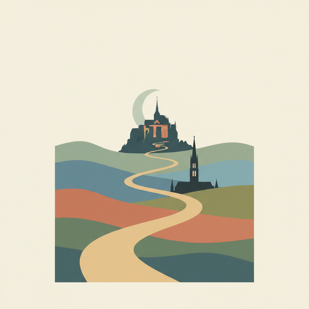 Routes of Santiago de Compostela in France — illustrated travel poster
