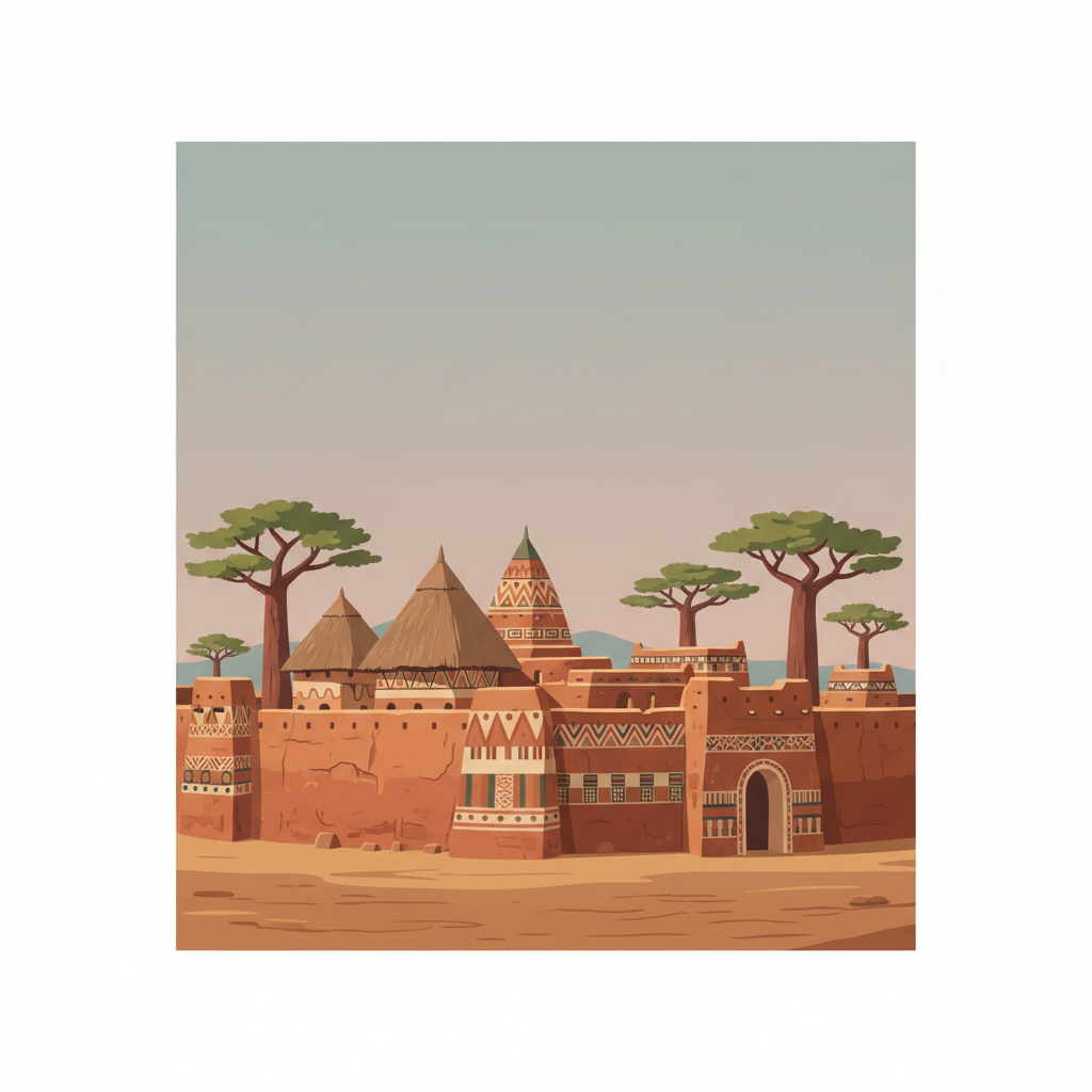 Royal Court of Tiébélé — illustrated travel poster