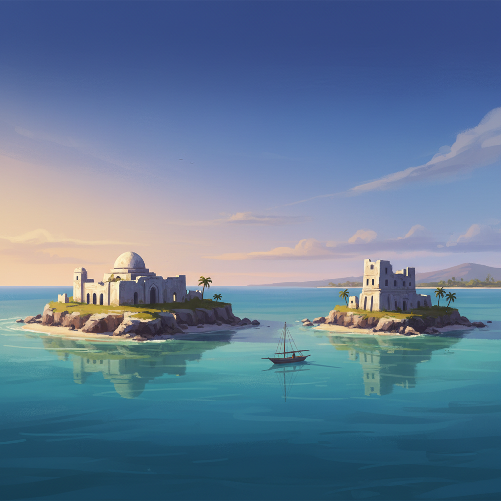 Ruins of Kilwa Kisiwani and Ruins of Songo Mnara — illustrated travel poster