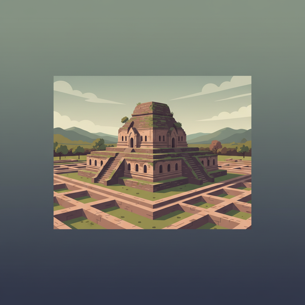 Ruins of the Buddhist Vihara at Paharpur — illustrated travel poster