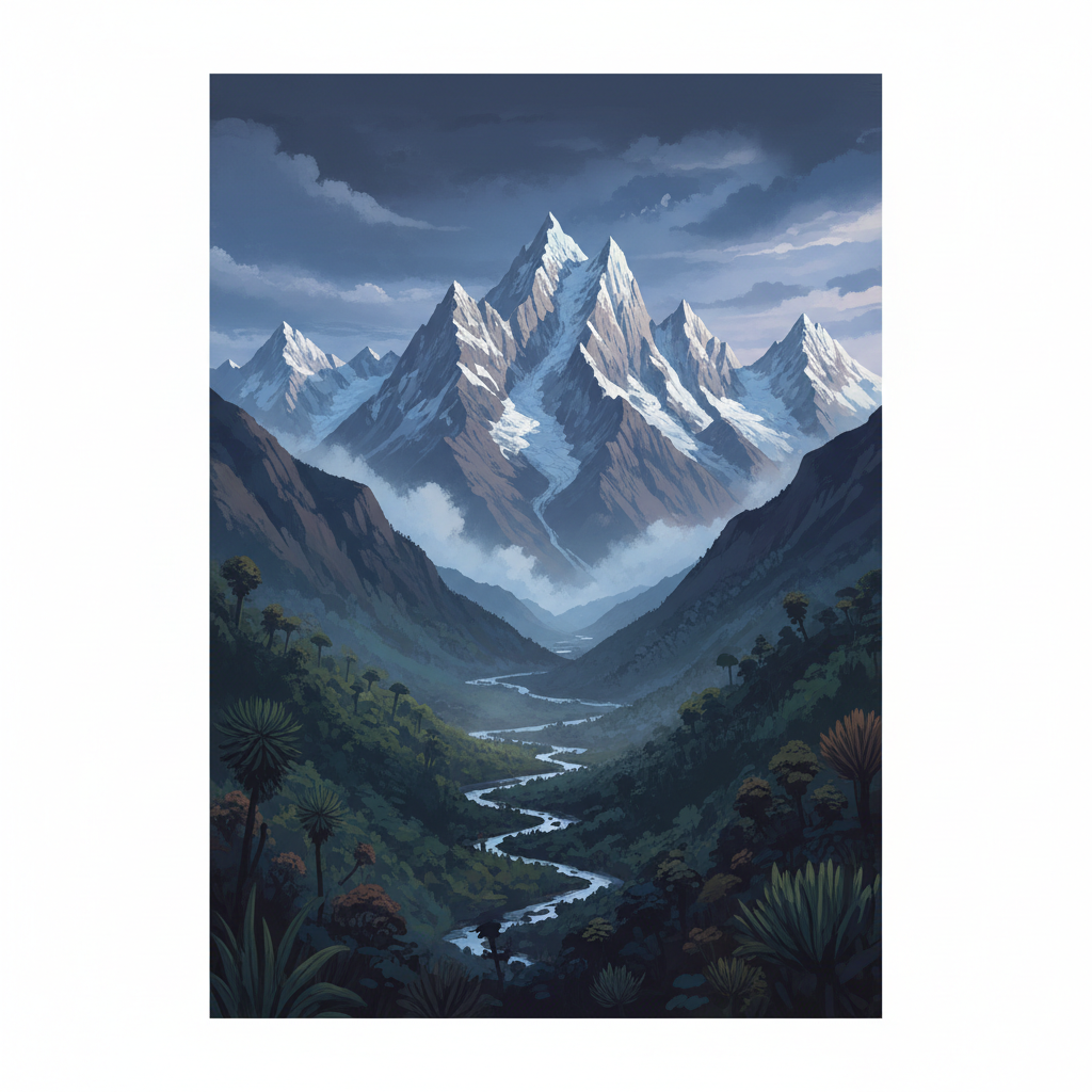 Rwenzori Mountains National Park — illustrated travel poster