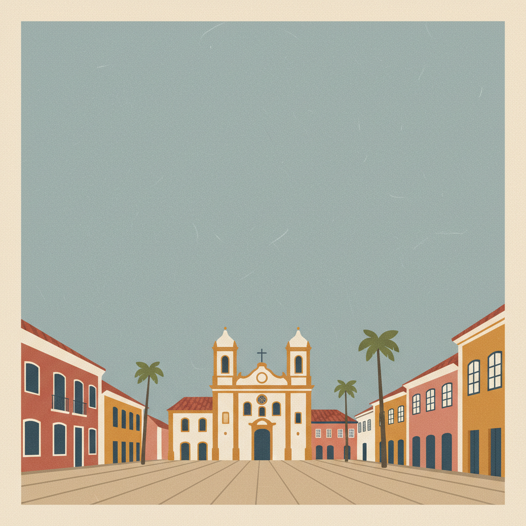 São Francisco Square in the Town of São Cristóvão — illustrated travel poster