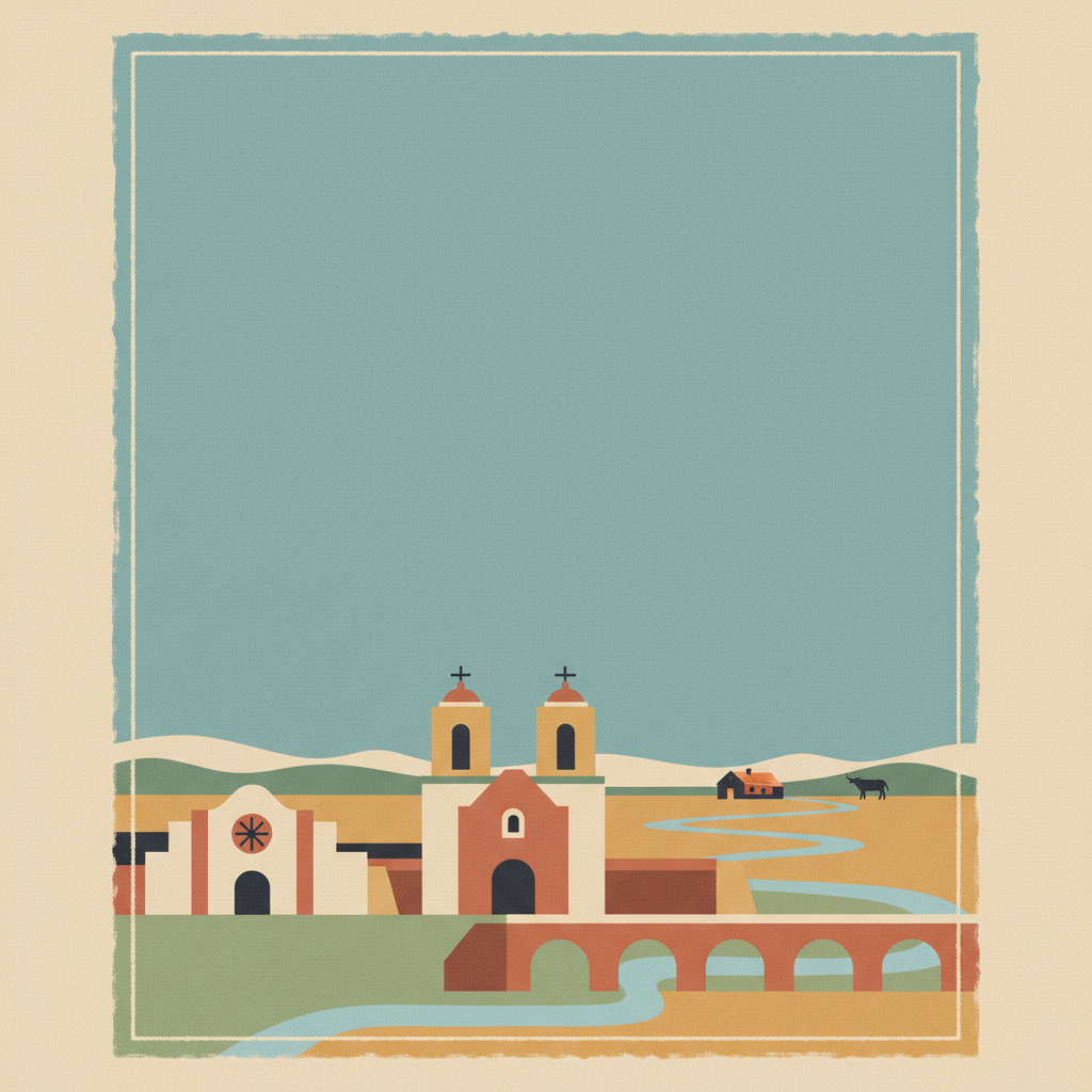 San Antonio Missions — illustrated travel poster