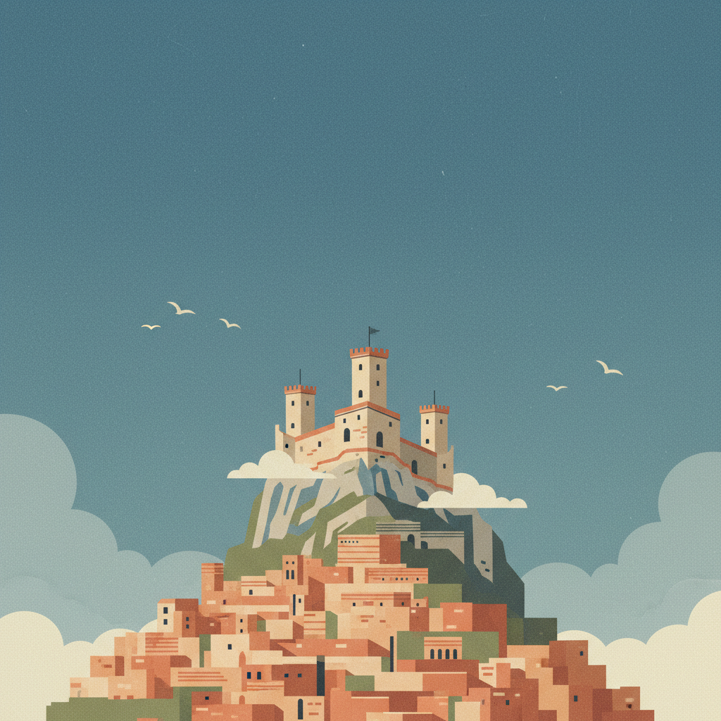 San Marino Historic Centre and Mount Titano — illustrated travel poster