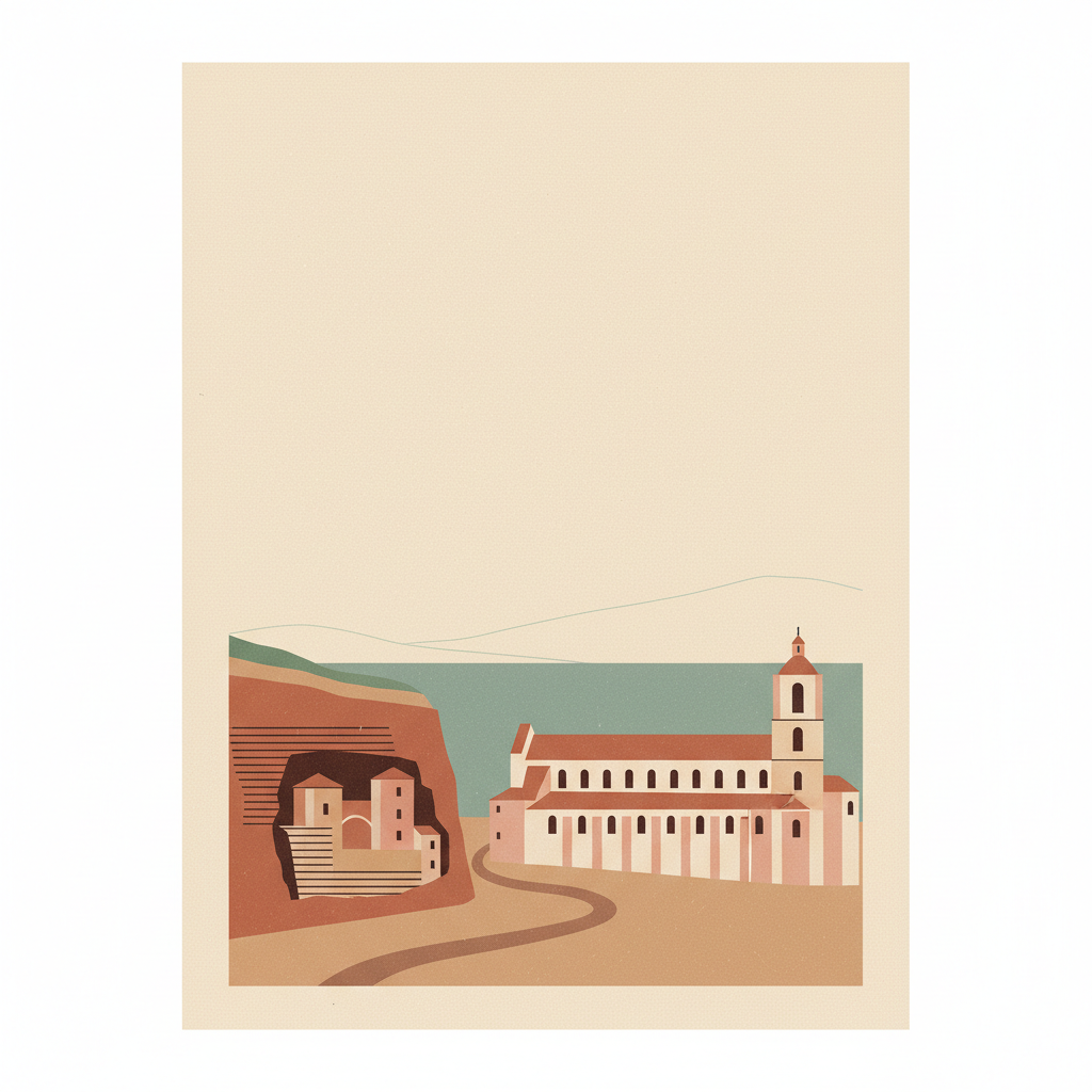 San Millán Yuso and Suso Monasteries — illustrated travel poster