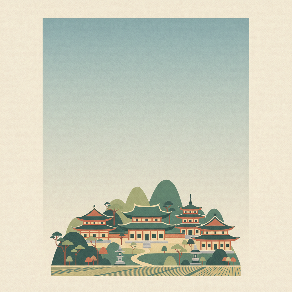 Sansa, Buddhist Mountain Monasteries in Korea — illustrated travel poster