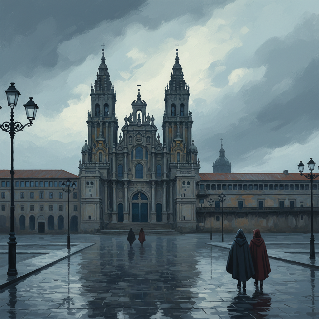 Santiago de Compostela (Old Town) — illustrated travel poster