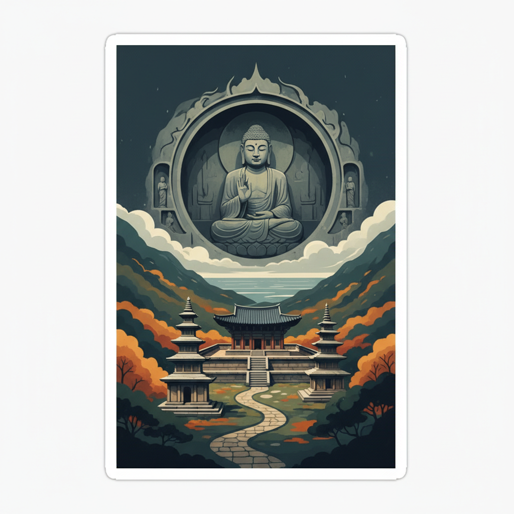 Seokguram Grotto and Bulguksa Temple — illustrated travel poster