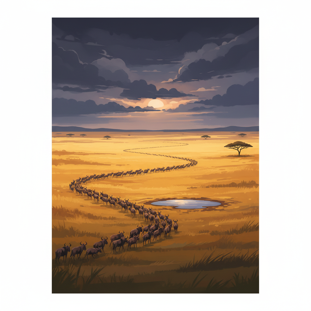 Serengeti National Park — illustrated travel poster