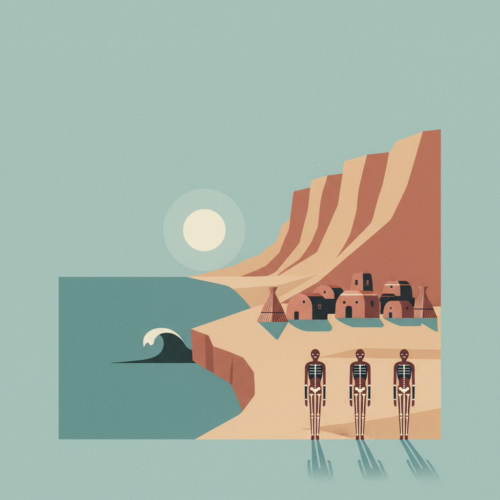 Settlement and Artificial Mummification of the Chinchorro Culture in the Arica and Parinacota Region — illustrated travel poster