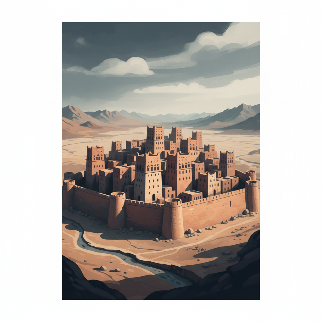 Old Walled City of Shibam — illustrated travel poster