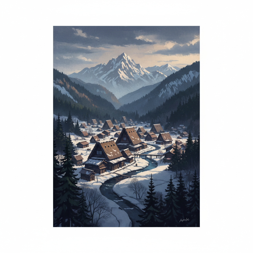 Historic Villages of Shirakawa-go and Gokayama — illustrated travel poster