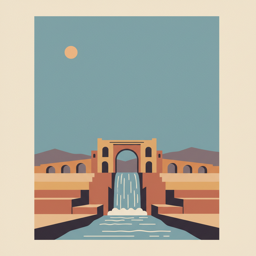 Shushtar Historical Hydraulic System — illustrated travel poster
