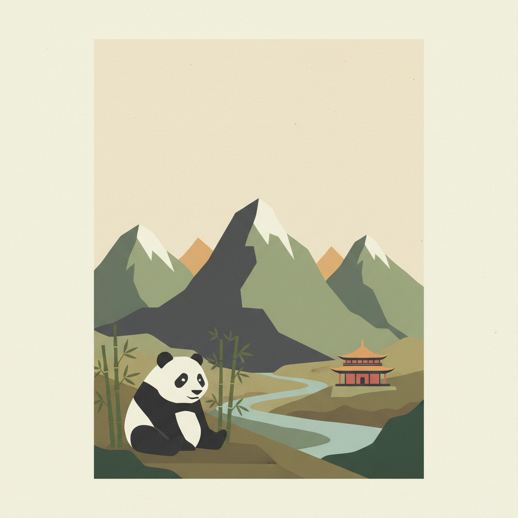 Sichuan Giant Panda Sanctuaries - Wolong, Mt Siguniang and Jiajin Mountains — illustrated travel poster