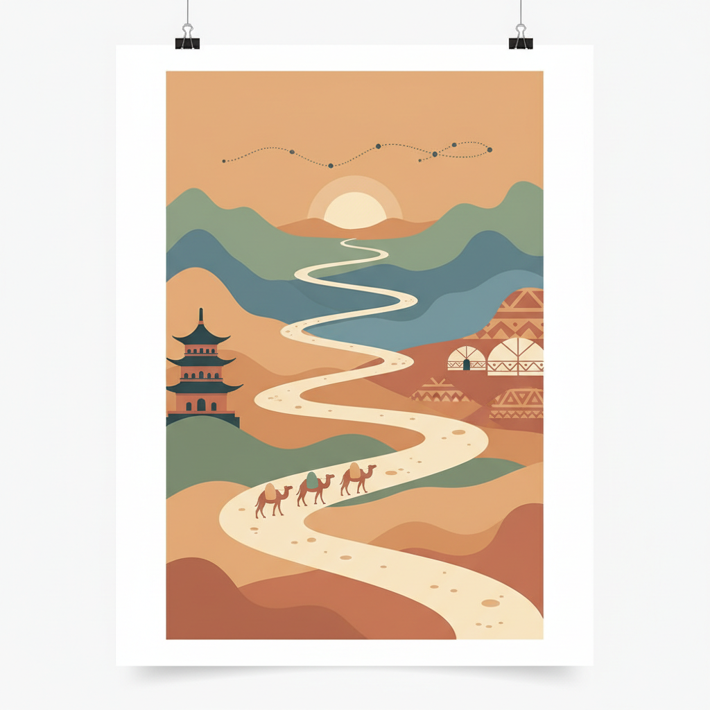 Silk Roads: the Routes Network of Chang'an-Tianshan Corridor — illustrated travel poster