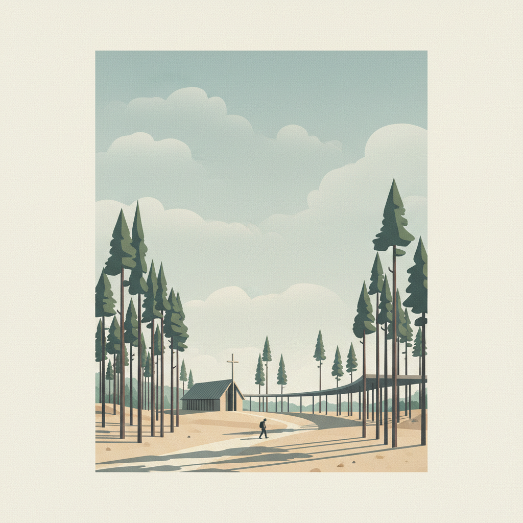 Skogskyrkogården — illustrated travel poster