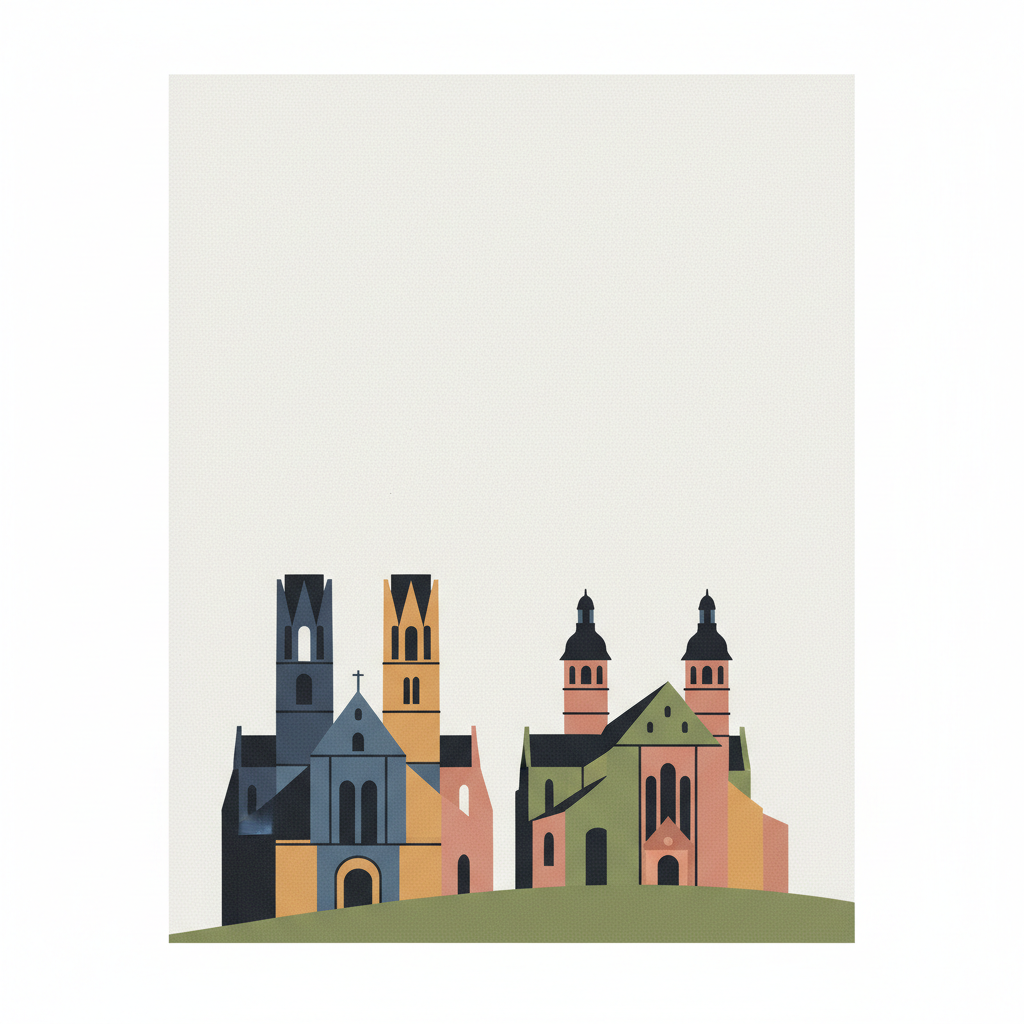 St Mary's Cathedral and St Michael's Church at Hildesheim — illustrated travel poster