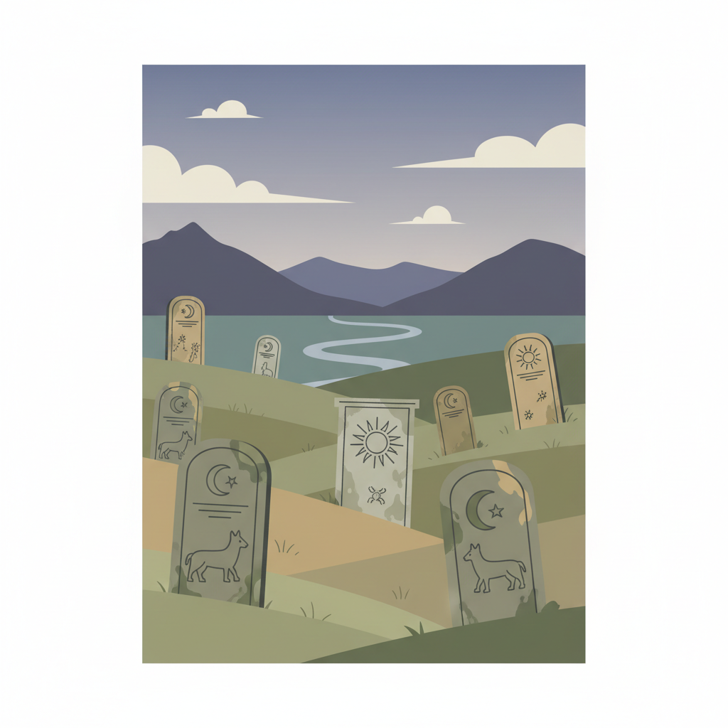 Stećci Medieval Tombstone Graveyards — illustrated travel poster