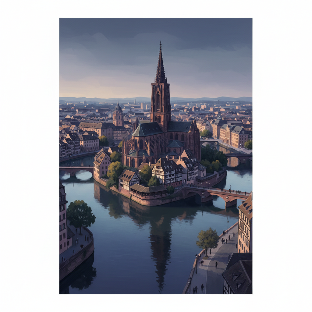 Strasbourg, Grande-Île and <em>Neustadt</em> — illustrated travel poster