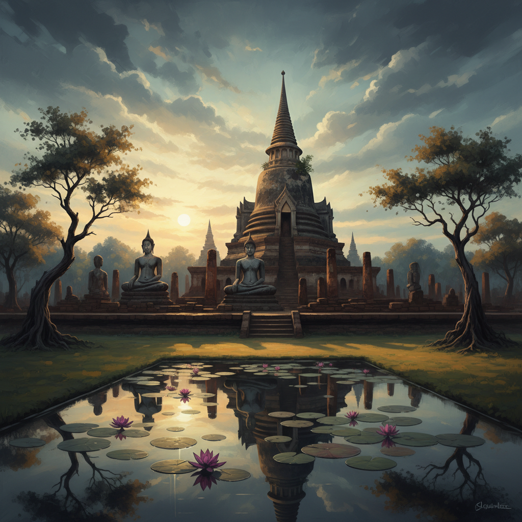 Historic Town of Sukhothai and Associated Historic Towns — illustrated travel poster