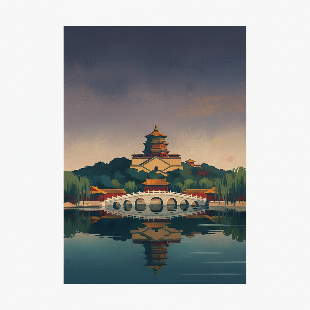 Summer Palace, an Imperial Garden in Beijing — illustrated travel poster