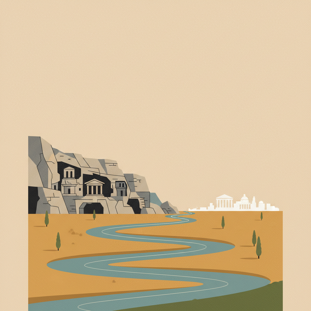 Syracuse and the Rocky Necropolis of Pantalica — illustrated travel poster