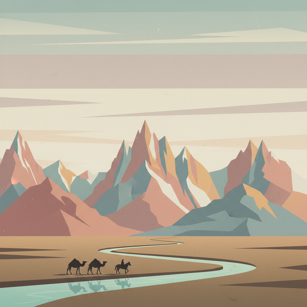 Tajik National Park (Mountains of the Pamirs) — illustrated travel poster