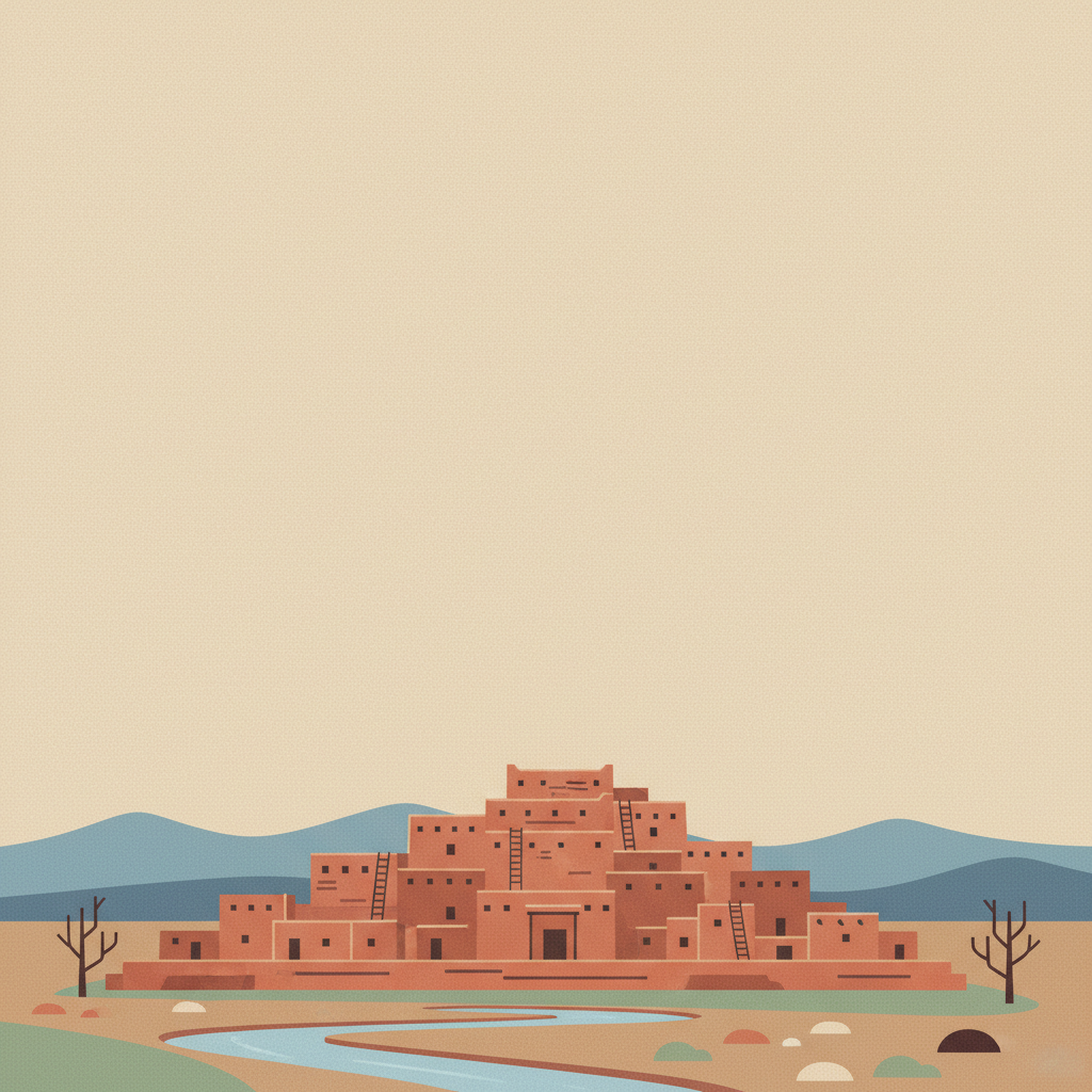 Taos Pueblo — illustrated travel poster
