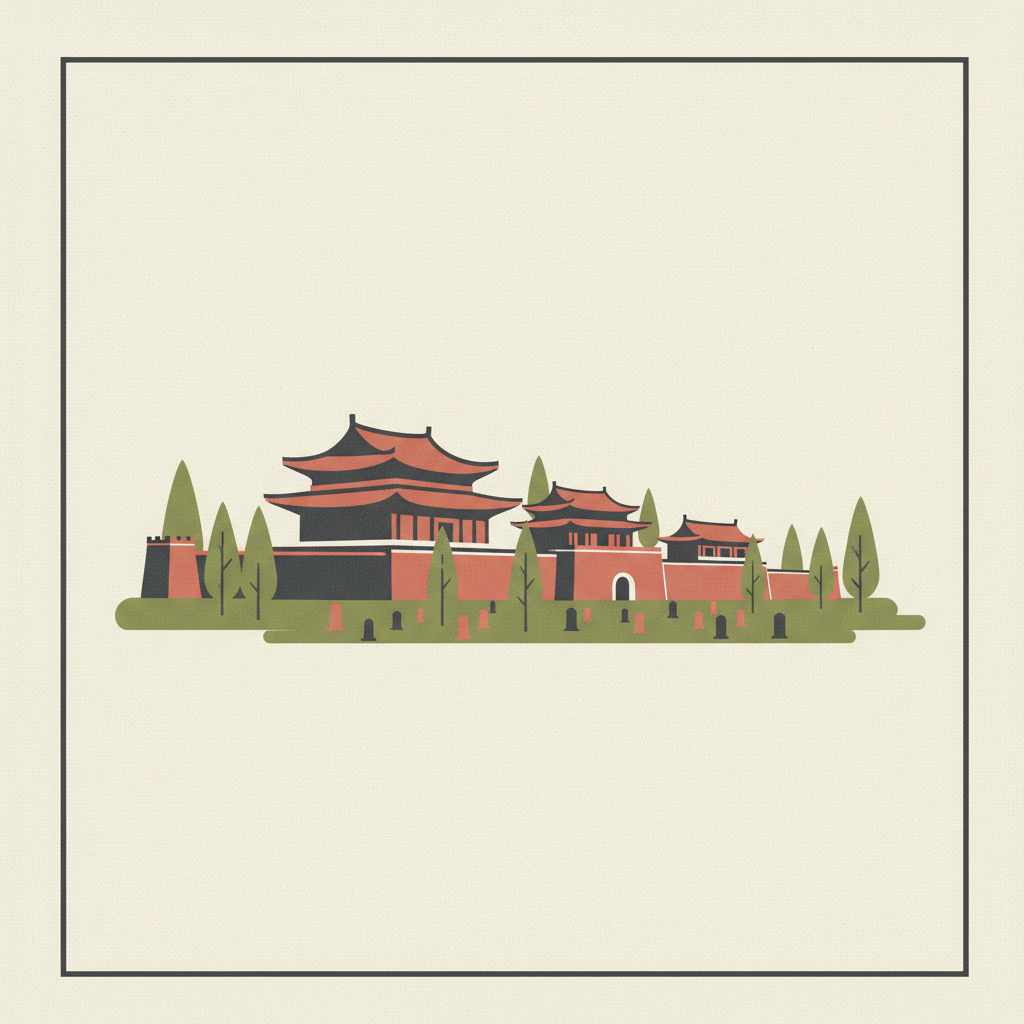 Temple and Cemetery of Confucius and the Kong Family Mansion in Qufu — illustrated travel poster