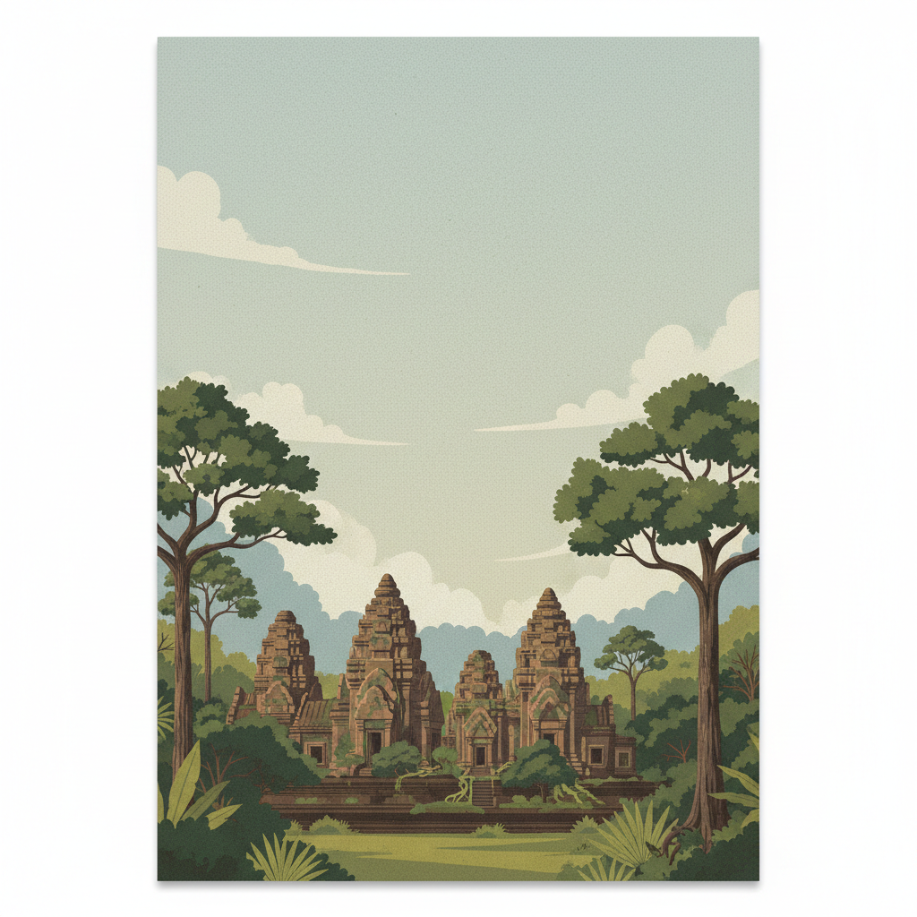 Temple Zone of Sambor Prei Kuk, Archaeological Site of Ancient Ishanapura — illustrated travel poster