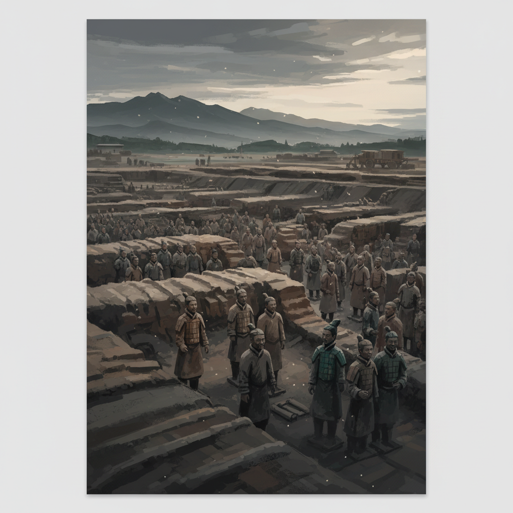 Mausoleum of the First Qin Emperor — illustrated travel poster