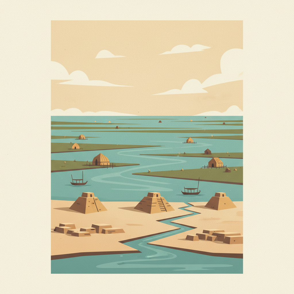 The Ahwar of Southern Iraq: Refuge of Biodiversity and the Relict Landscape of the Mesopotamian Cities — illustrated travel poster