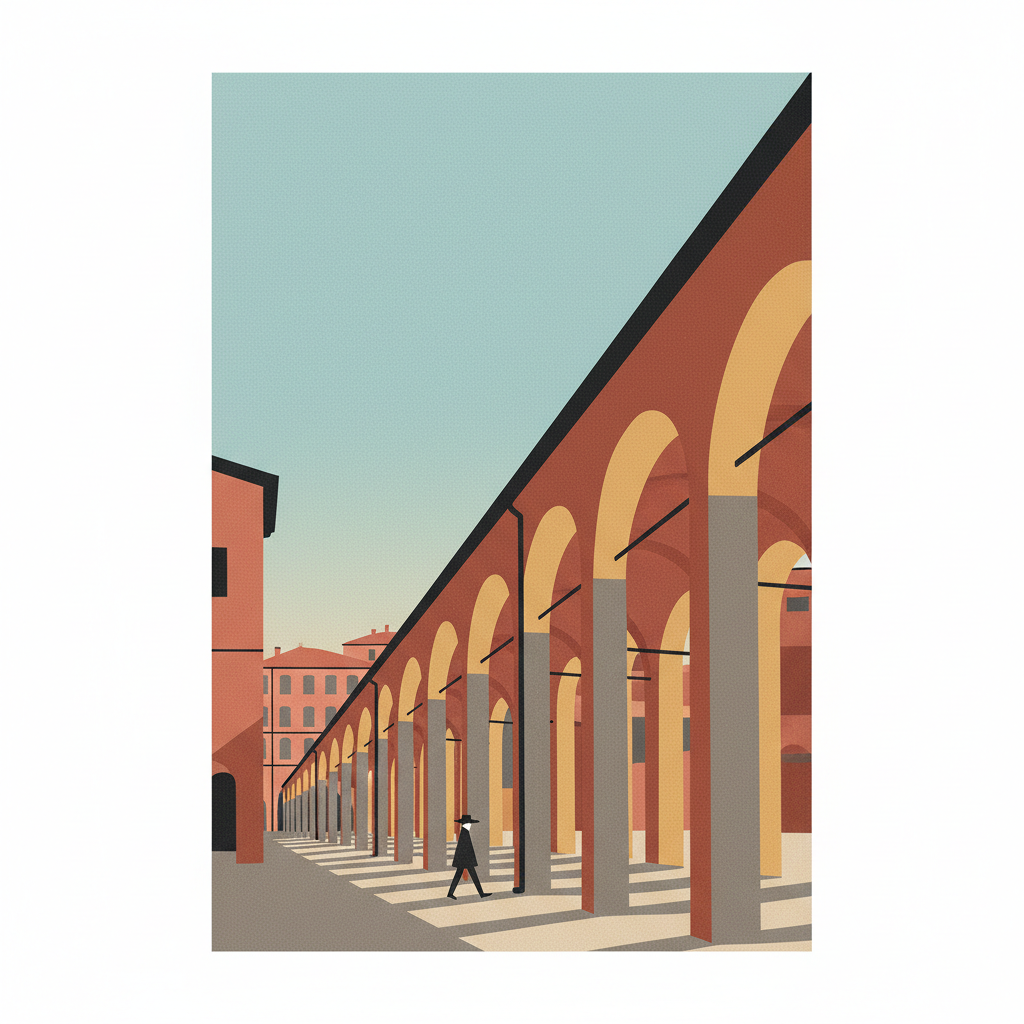 The Porticoes of Bologna — illustrated travel poster