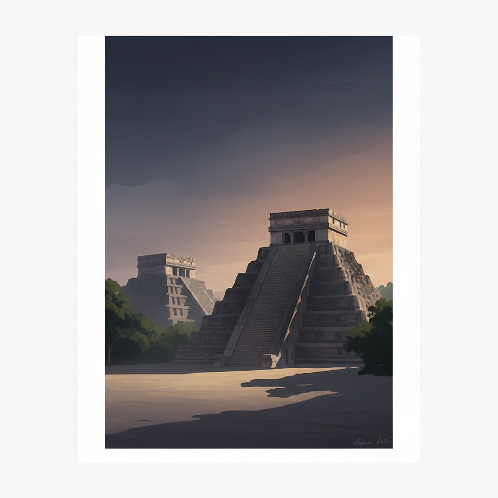 Pre-Hispanic Town of Uxmal — illustrated travel poster