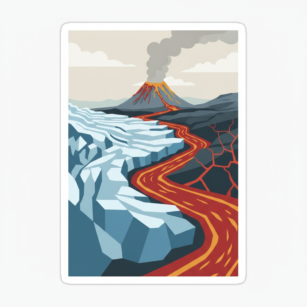 Vatnajökull National Park - Dynamic Nature of Fire and Ice — illustrated travel poster