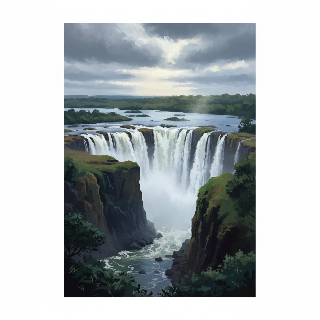 Mosi-oa-Tunya / Victoria Falls — illustrated travel poster