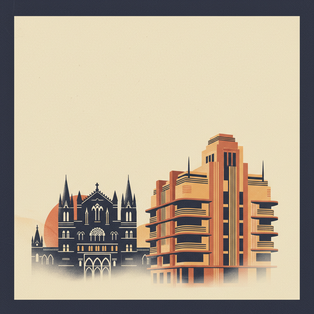Victorian Gothic and Art Deco Ensembles of Mumbai — illustrated travel poster