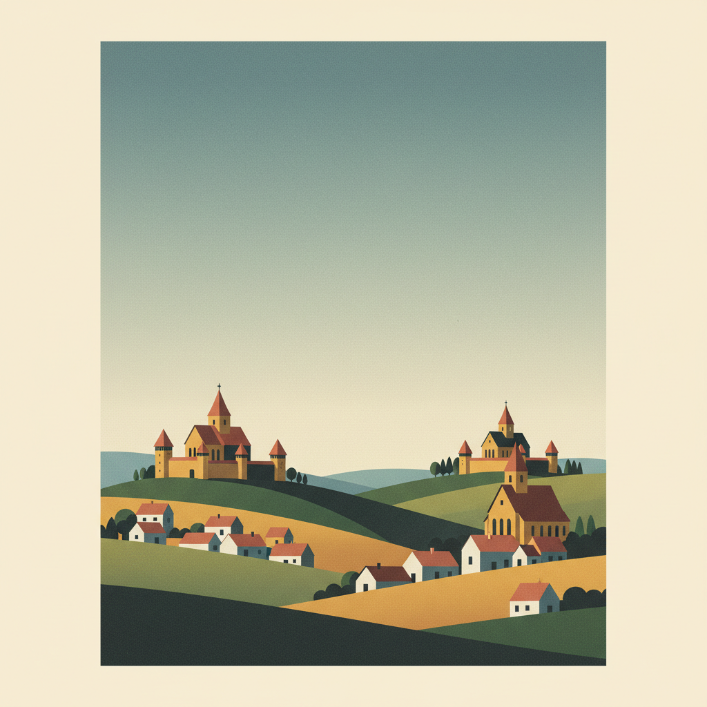 Villages with Fortified Churches in Transylvania — illustrated travel poster